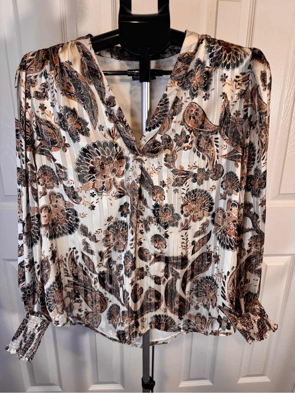 Vince Camuto Cream Blouse with Brown & Black Floral Paisley Print